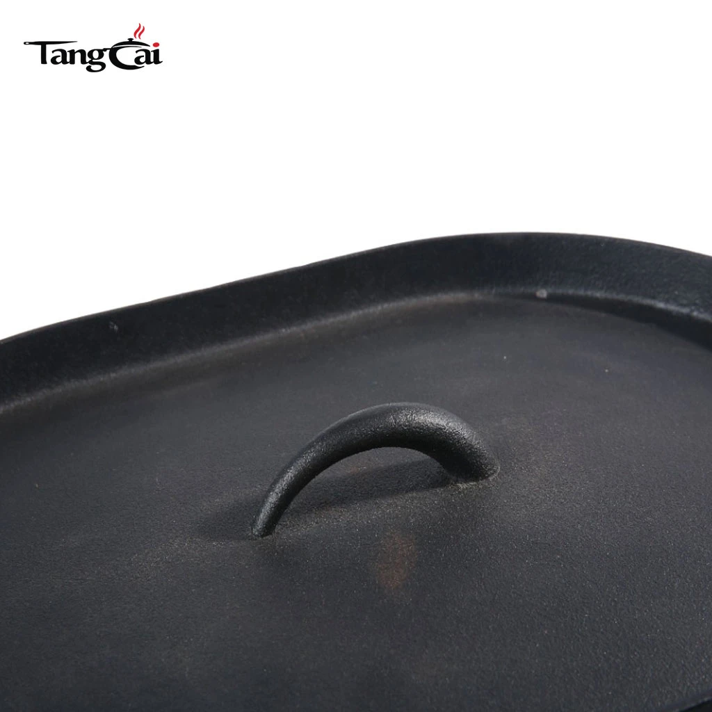 5.5QT Camping Cookware Cast Iron Oval Dutch Oven with Grill Lid