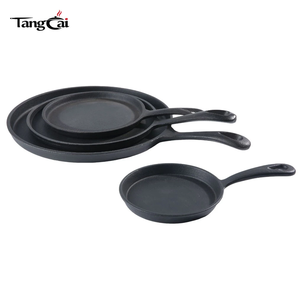 Wholesale Stackable 4 Sizes Cast Iron Flat Fry Pan Collection