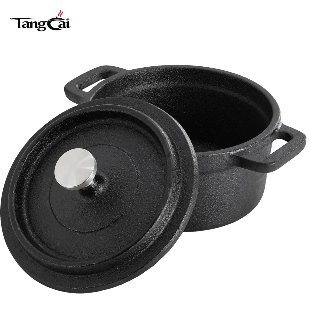 Mini Pre-Seasoned Cast Iron Cocotte Set with Lids & Wooden Trivets, Small Dutch Ovens for Baking, Serving & Individual Meals
