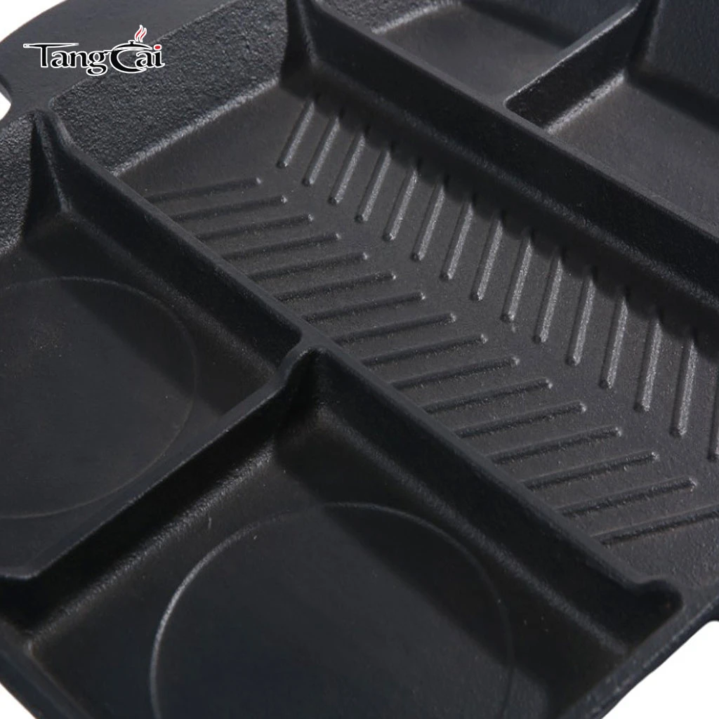 Heavy Duty 5in1 Cast Iron Griddle Pan, Multi-Purpose Divided BBQ Skillet