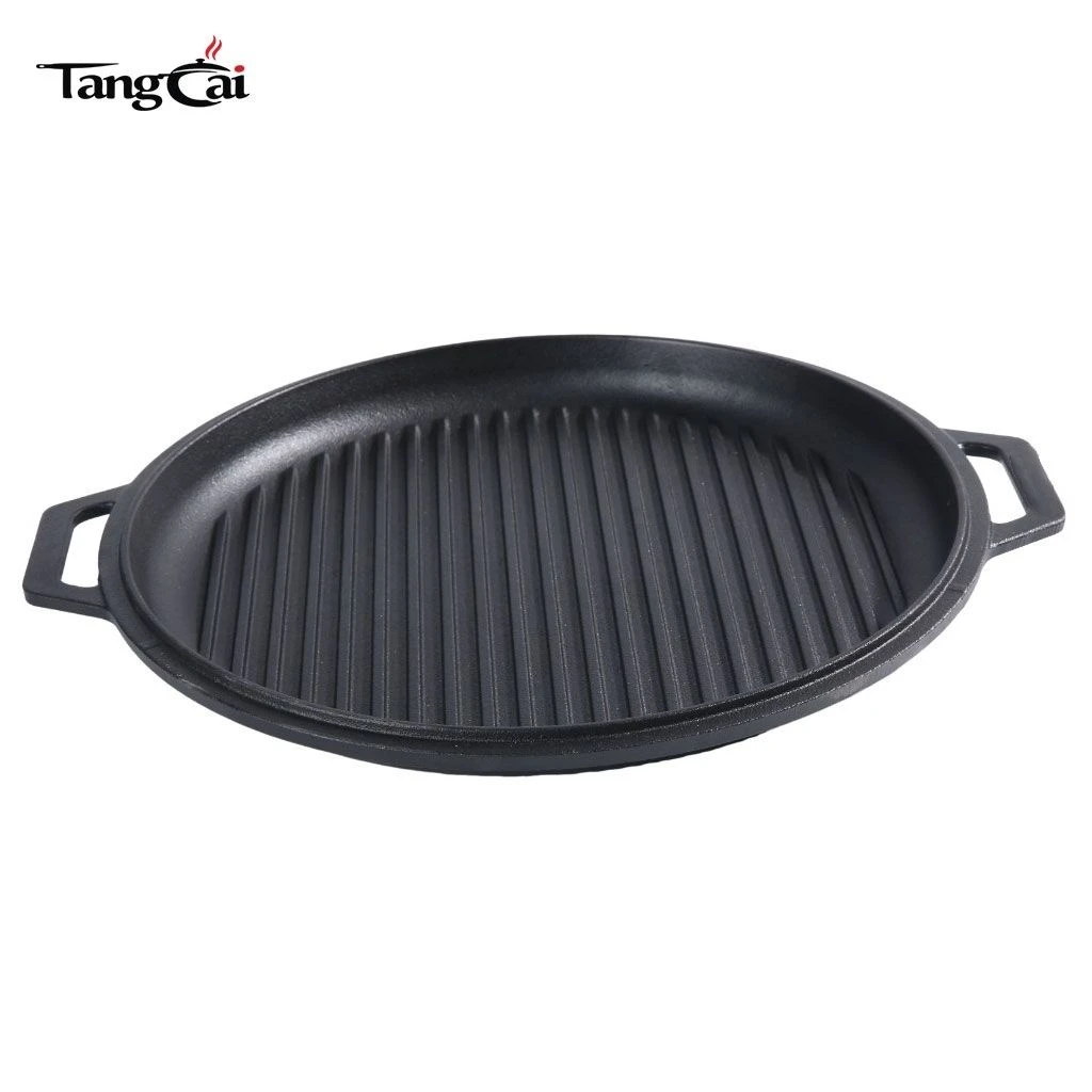 11 Inch Round Cast Iron Grill Pan - Pre-Seasoned Ridged Griddle Plate