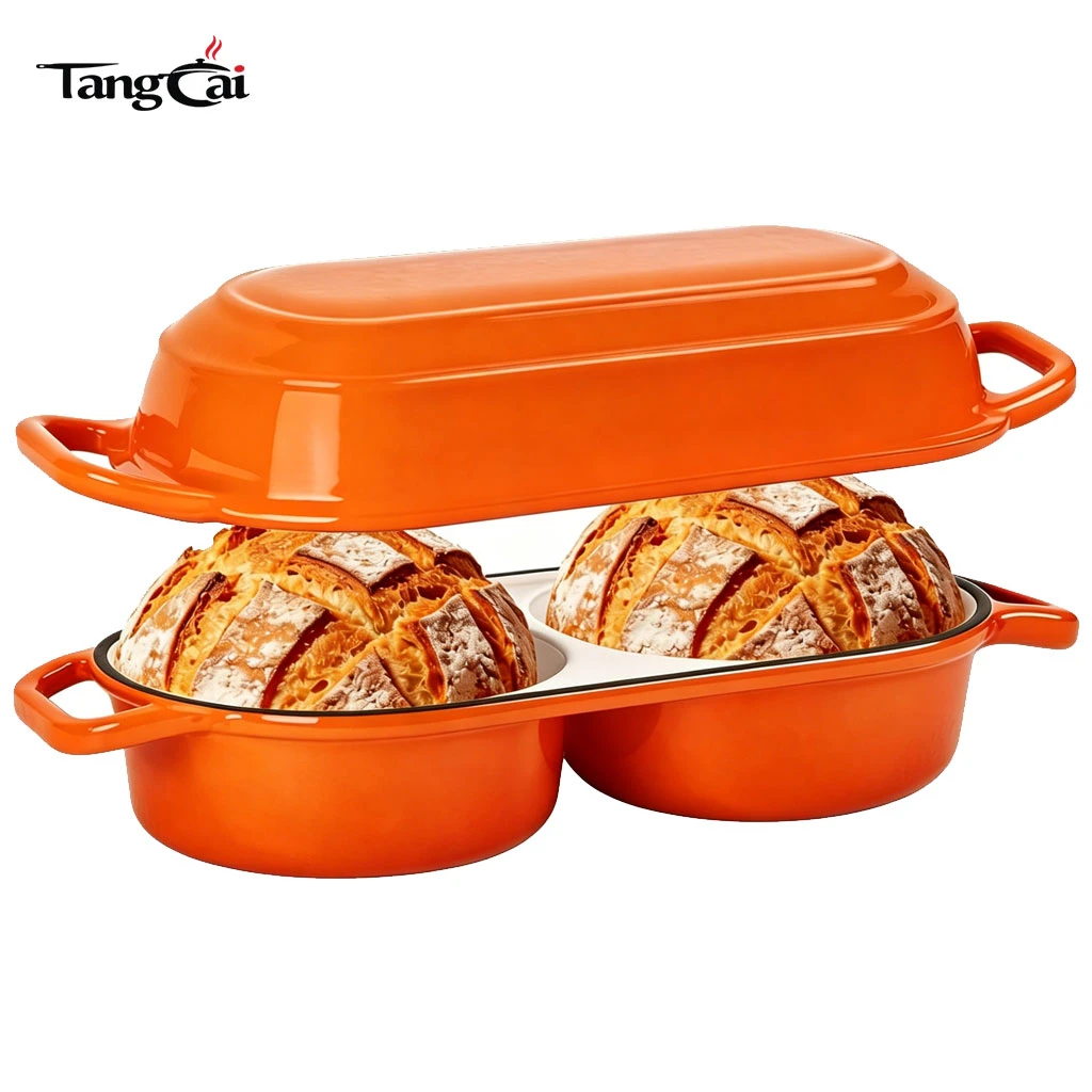 2026 Trending Cast Iron Loaf Pan with Lid, 2.2QT Double Dutch Oven for Sourdough Bread Baking
