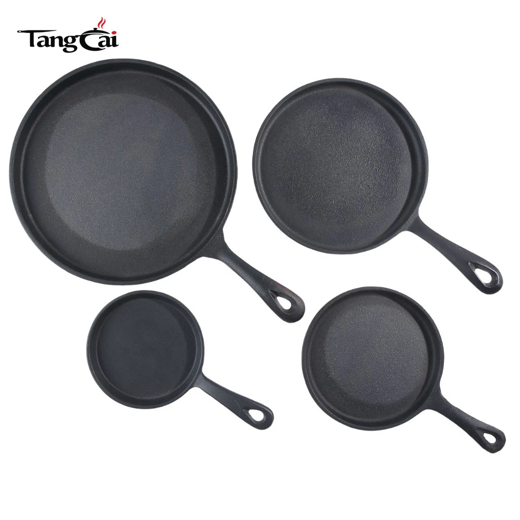 Wholesale Stackable 4 Sizes Cast Iron Flat Fry Pan Collection