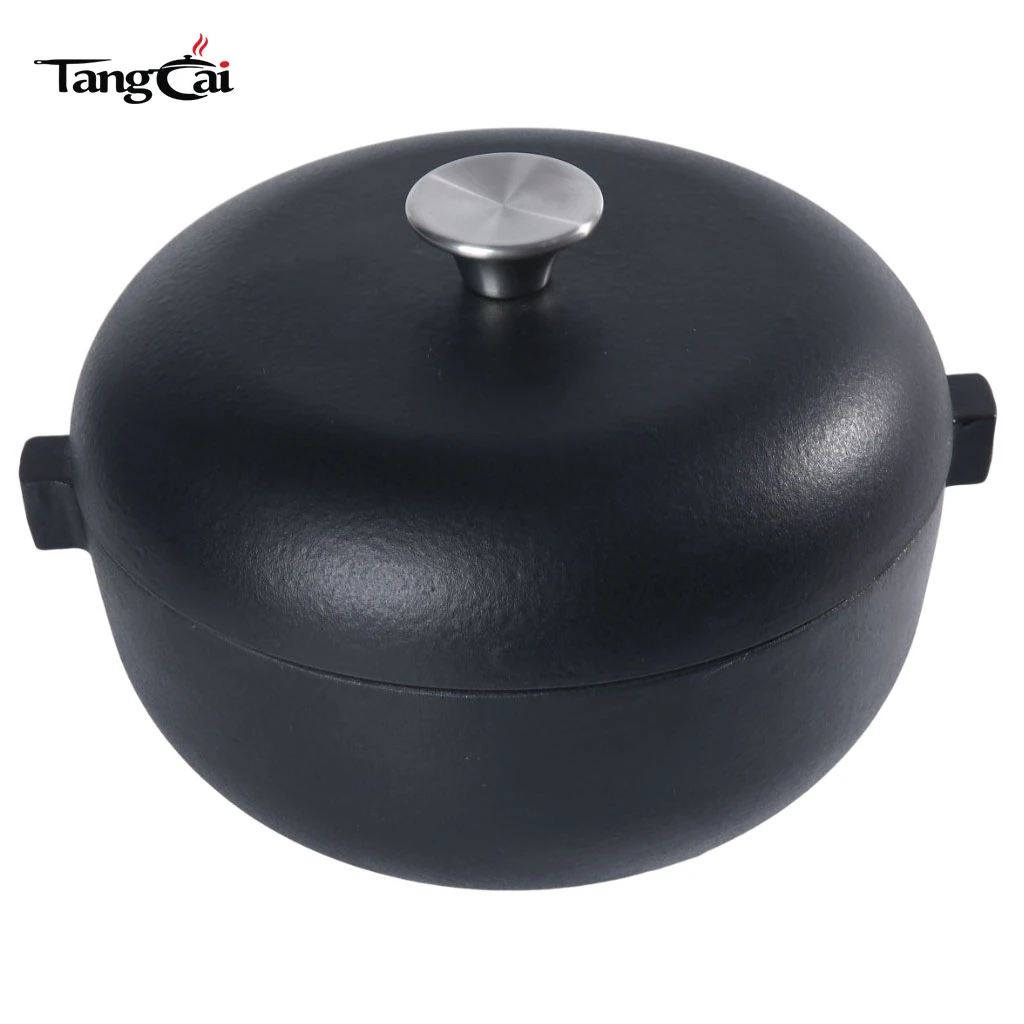 Matte Black Cast Iron Rice Cooker Pot, Japanese-Style Nabe with Lid