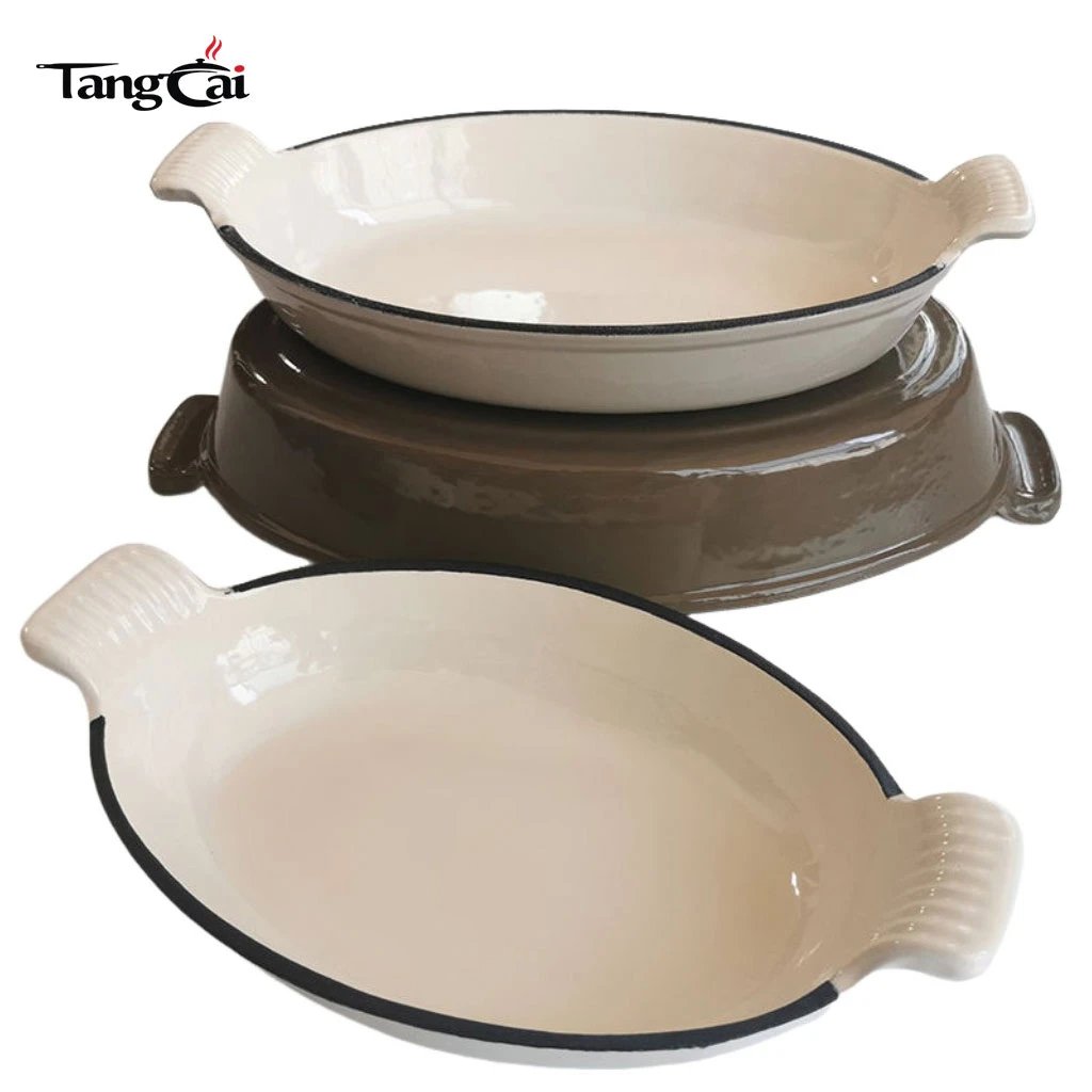 3-Piece Oval Enamel Cast Iron Baking Dish Set, Stackable Au Gratin Pan Wholesale