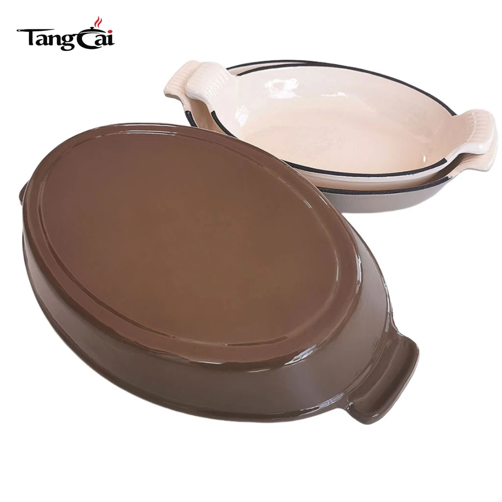 3-Piece Oval Enamel Cast Iron Baking Dish Set, Stackable Au Gratin Pan Wholesale