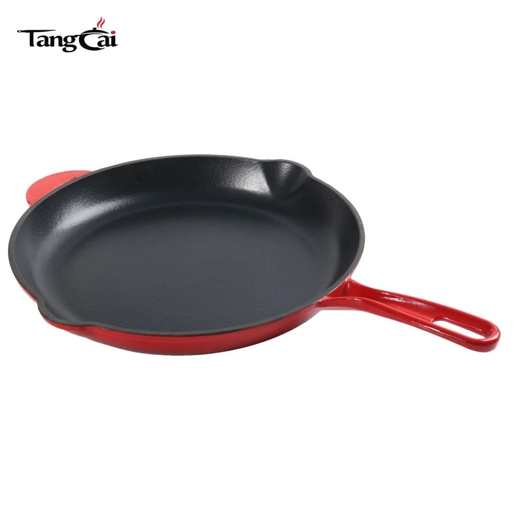 Premium 11 Inch Enamel Coated Round Cast Iron Fry Pan