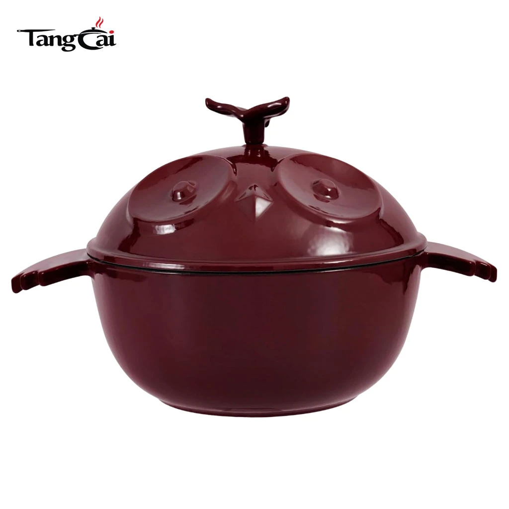 Premium Mini Owl Shaped Enameled Cast Iron Dutch Oven 3.5 Quart Flanged Casserole Pot