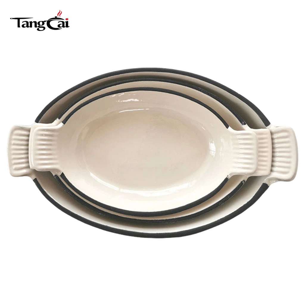 3-Piece Oval Enamel Cast Iron Baking Dish Set, Stackable Au Gratin Pan Wholesale