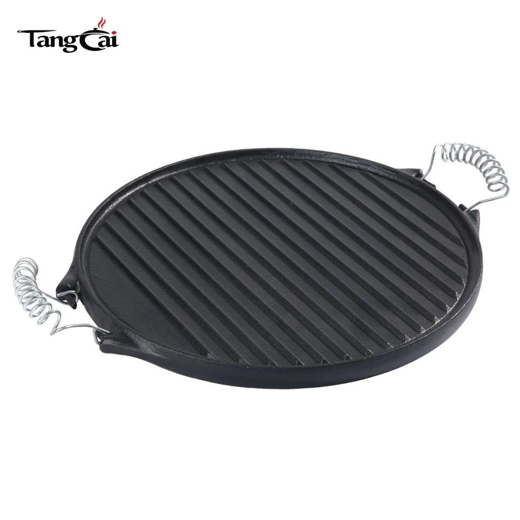 Wholesale Cast Iron Round Griddle Pan, Pre-Seasoned Reversible BBQ Grill Plate with Two handles