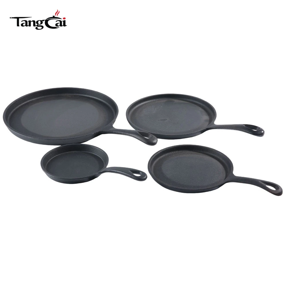 Wholesale Stackable 4 Sizes Cast Iron Flat Fry Pan Collection