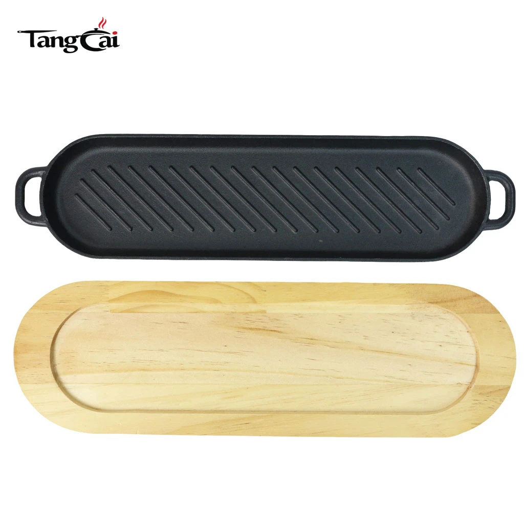 Pre-Seasoned 12 x 6 Inch Rectangular Cast Iron Fajita Skillet Pan Set
