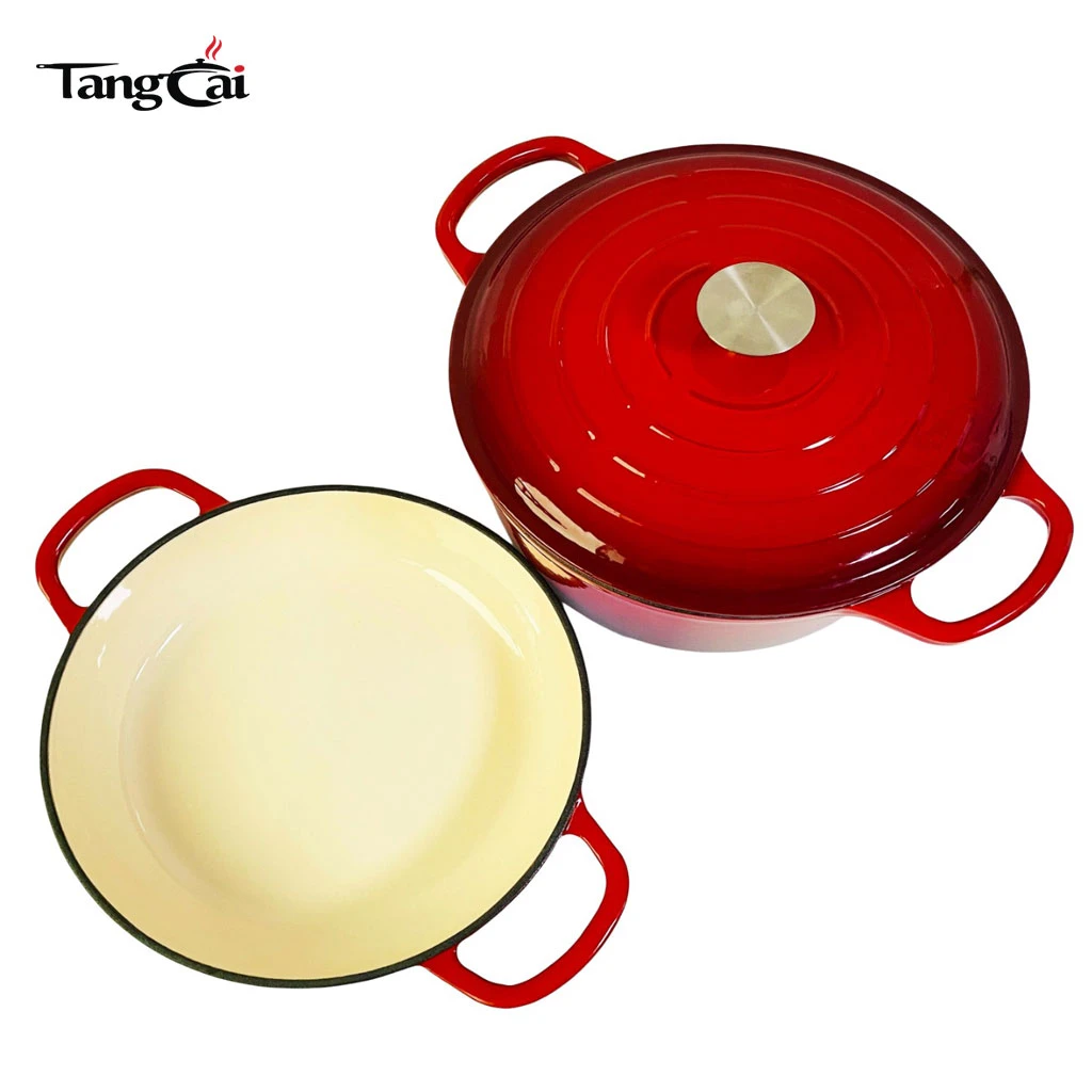 Stackable Enamel Cast Iron 2-in-1 Dutch Oven Set with Skillet Lid
