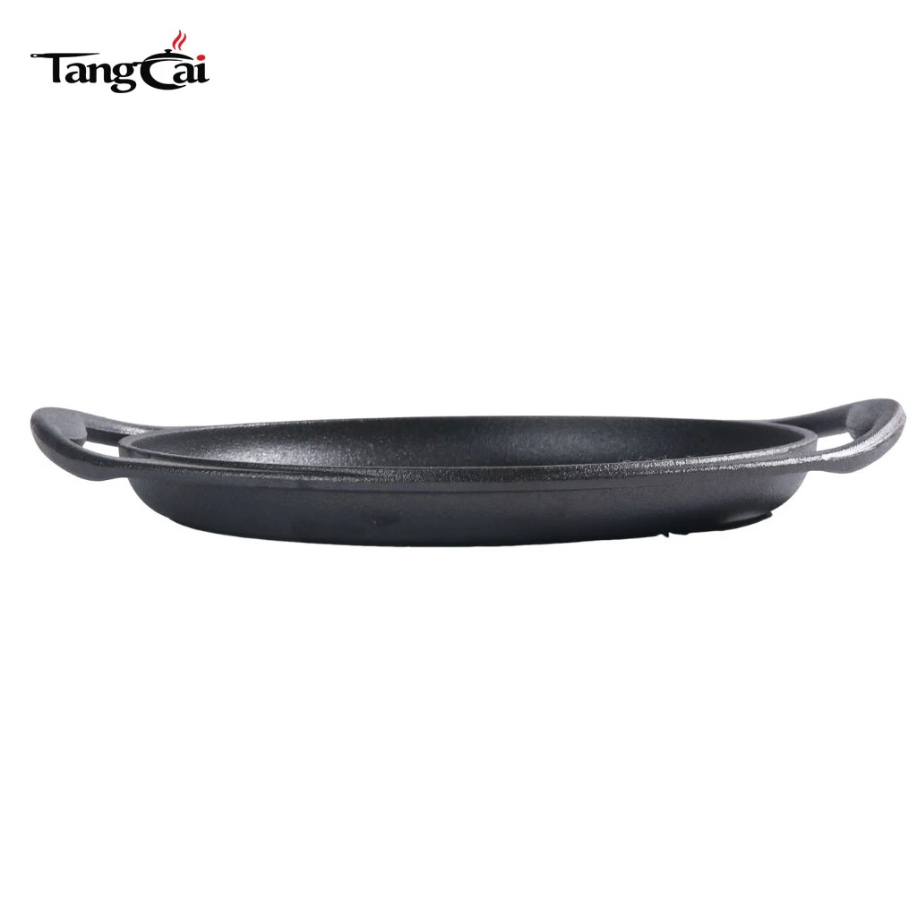 Round Cast Iron Grill Pan with Large Loop Handles - Non-Stick BBQ Skillet for Steak, Meat, Vegetables