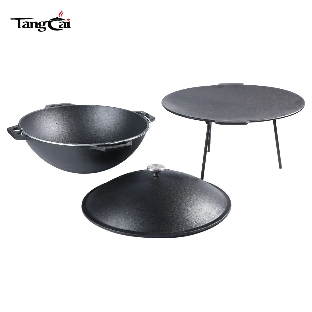 Popular 12L Pre-Seasoned Cast Iron Cauldron with Lid - Large Cast Iron Asian Kazan Pot