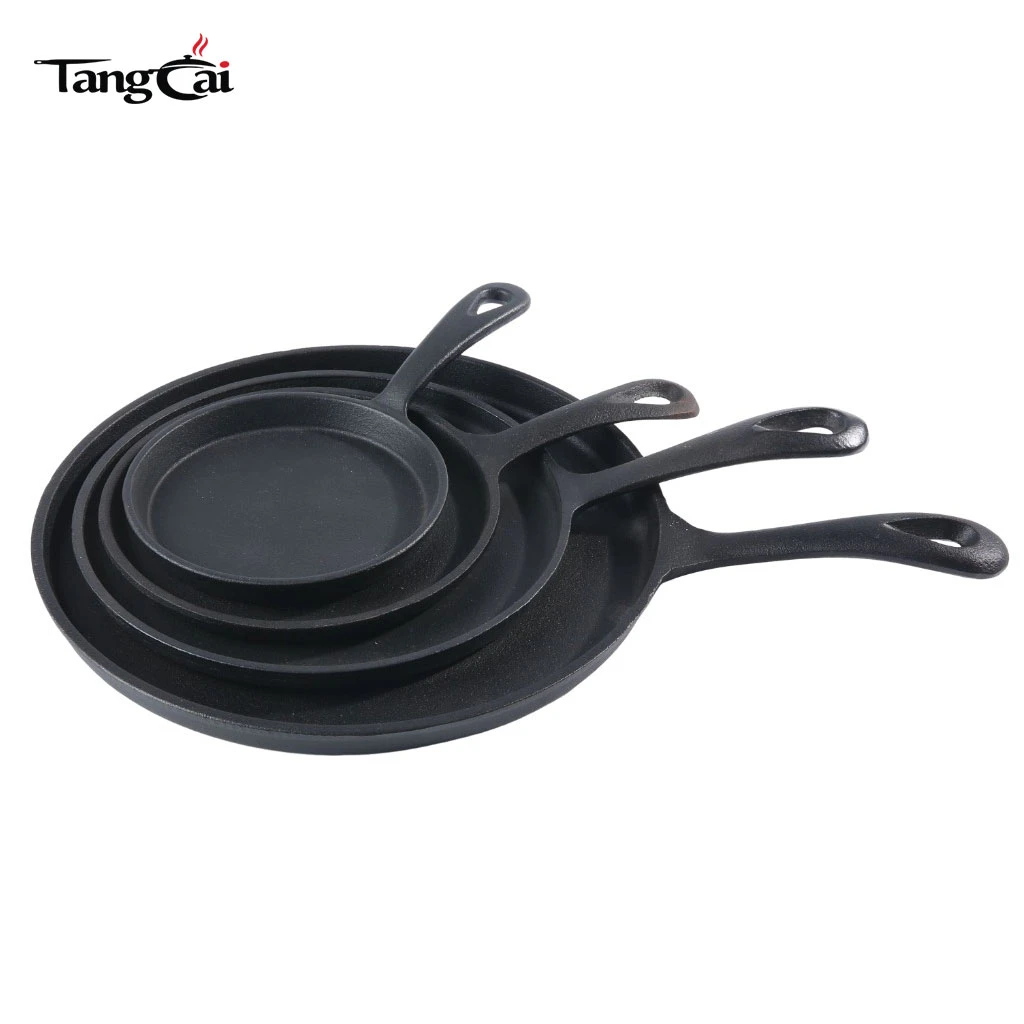 Wholesale Stackable 4 Sizes Cast Iron Flat Fry Pan Collection