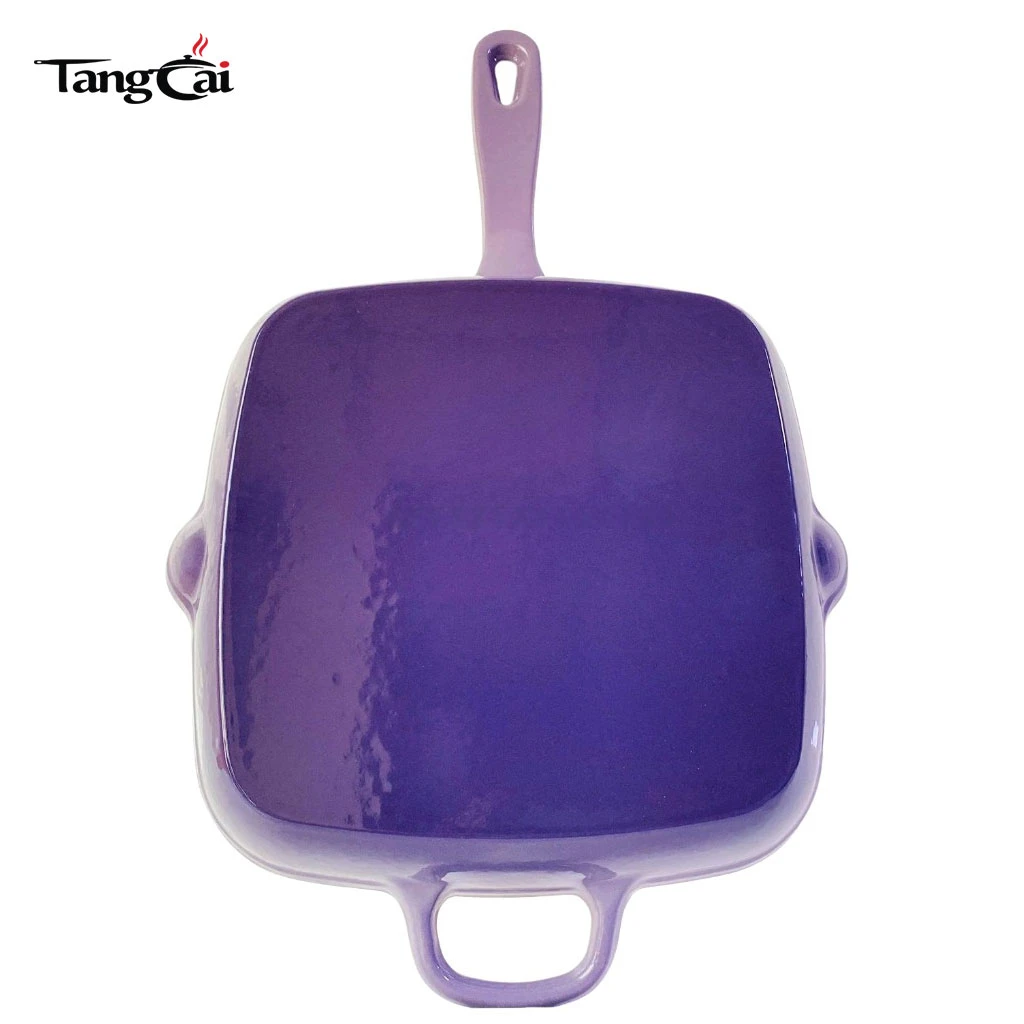 Custom Large Size Enameled Cast Iron Square Grill Pan with Dual Pour Spouts