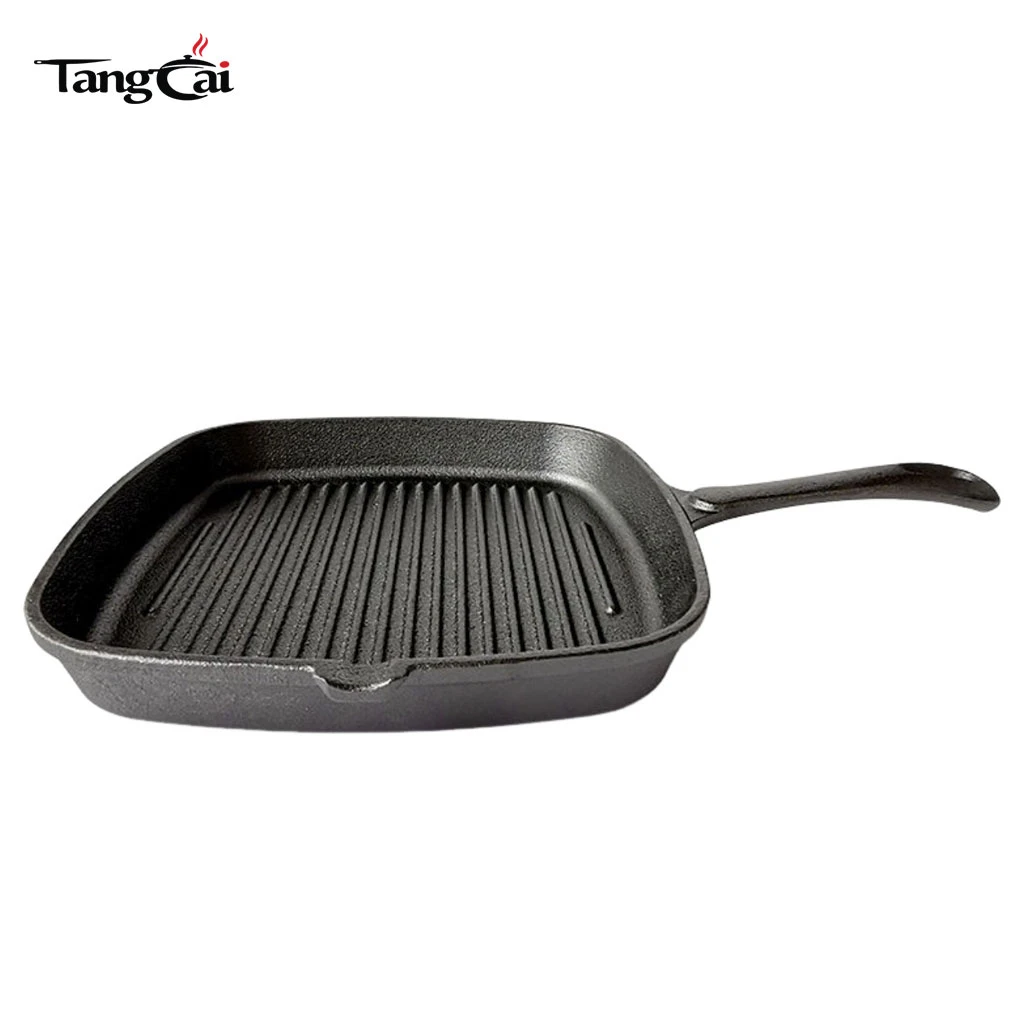 Pre-Seasoned Cast Iron Square Grill Pan with Single Pour Spout