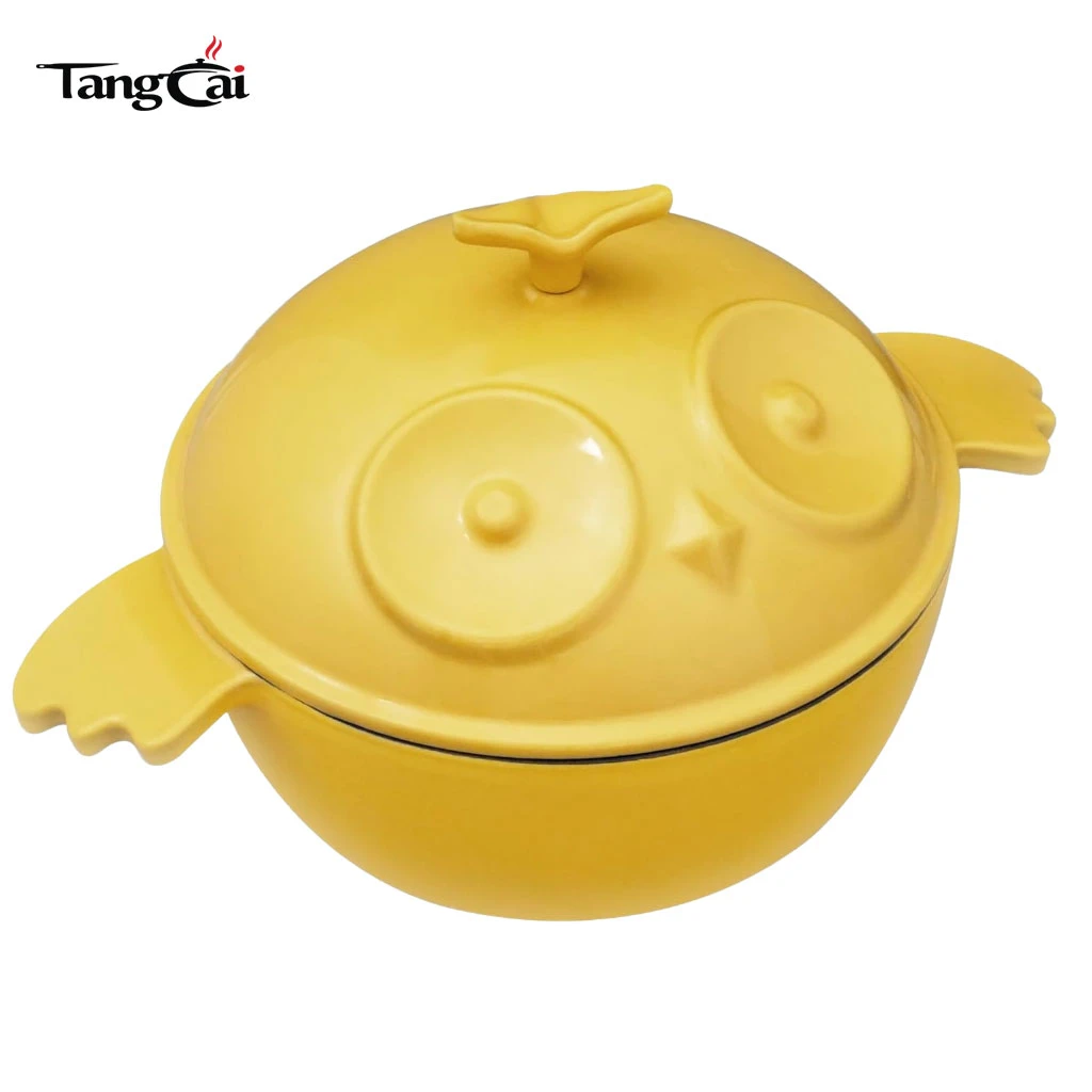 Premium Mini Owl Shaped Enameled Cast Iron Dutch Oven 3.5 Quart Flanged Casserole Pot