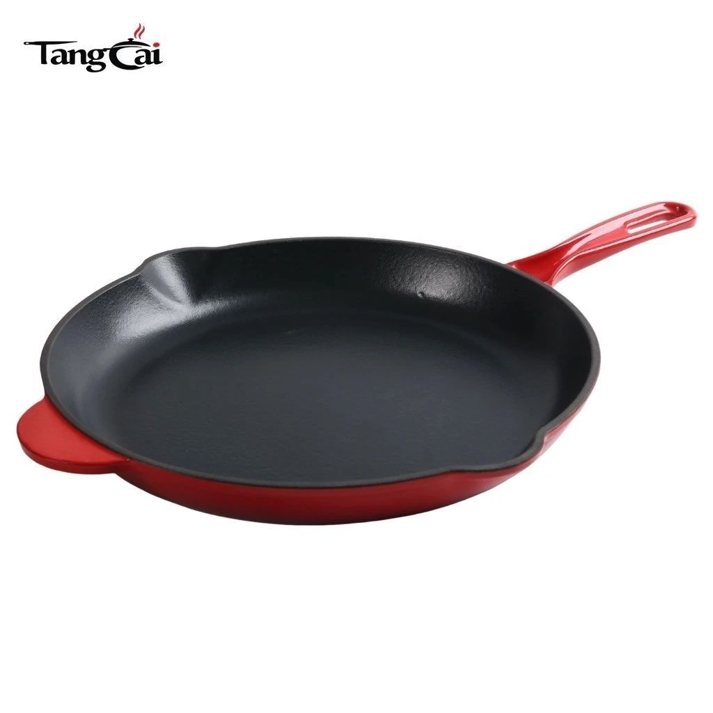 Premium 11 Inch Enamel Coated Round Cast Iron Fry Pan