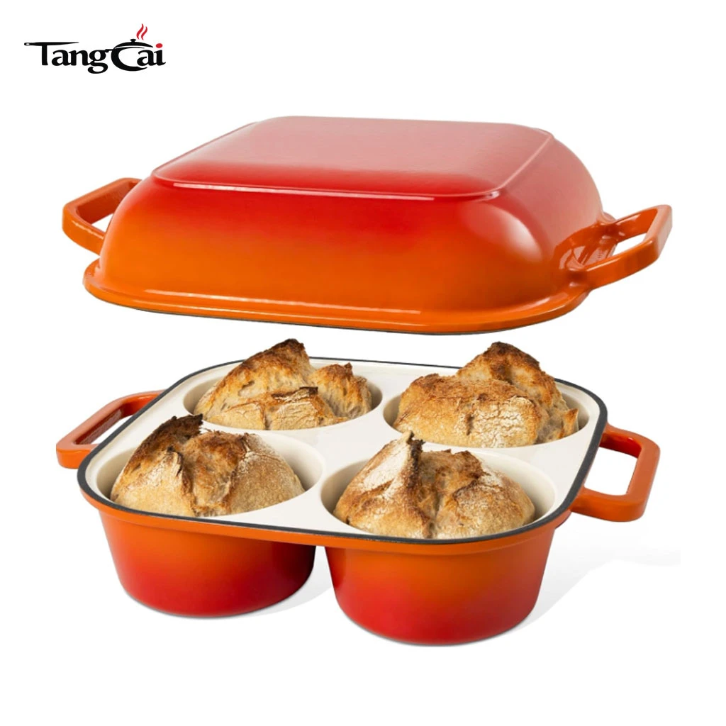 4-Cup Enameled Cast Iron Bread Pan, 2-in-1 Combo Cooker with Lid, Mini Sourdough Bread Baking Dish for Global Buyers