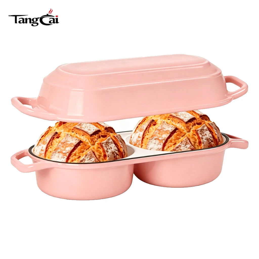 2026 Trending Cast Iron Loaf Pan with Lid, 2.2QT Double Dutch Oven for Sourdough Bread Baking