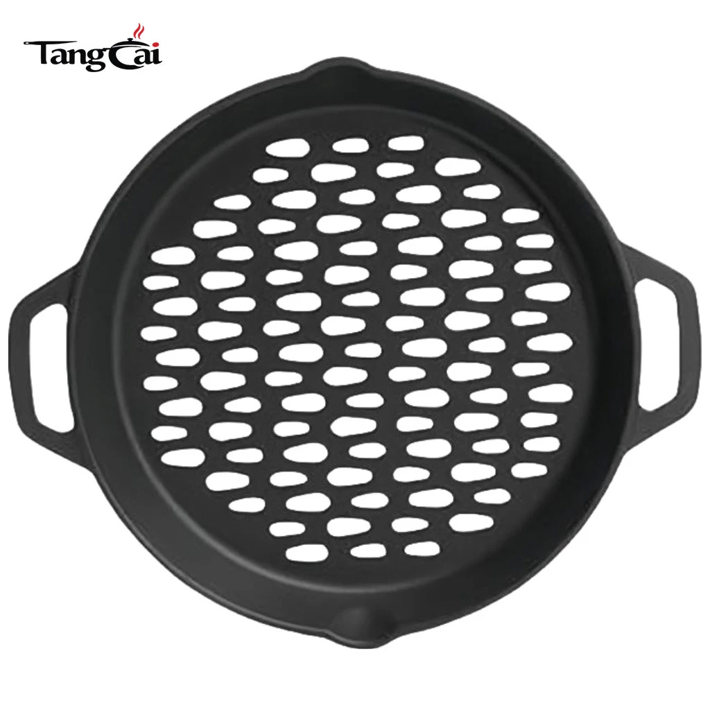 OEM&ODM 12 Inch Pre-Seasoned Round Steak Pan with Nonstick Perforated Grill Surface
