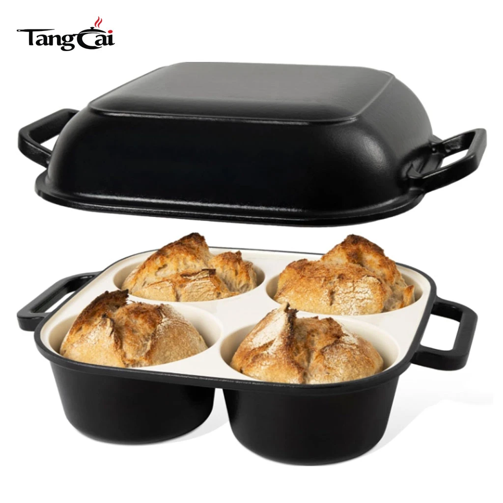 4-Cup Enameled Cast Iron Bread Pan, 2-in-1 Combo Cooker with Lid, Mini Sourdough Bread Baking Dish for Global Buyers