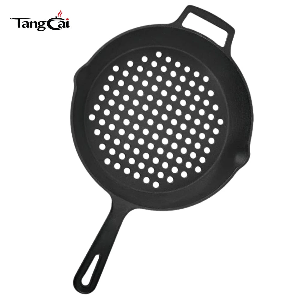 Custom Pre-Seasoned Cast Iron Frying Pan with Nonstick Perforated Grill Surface