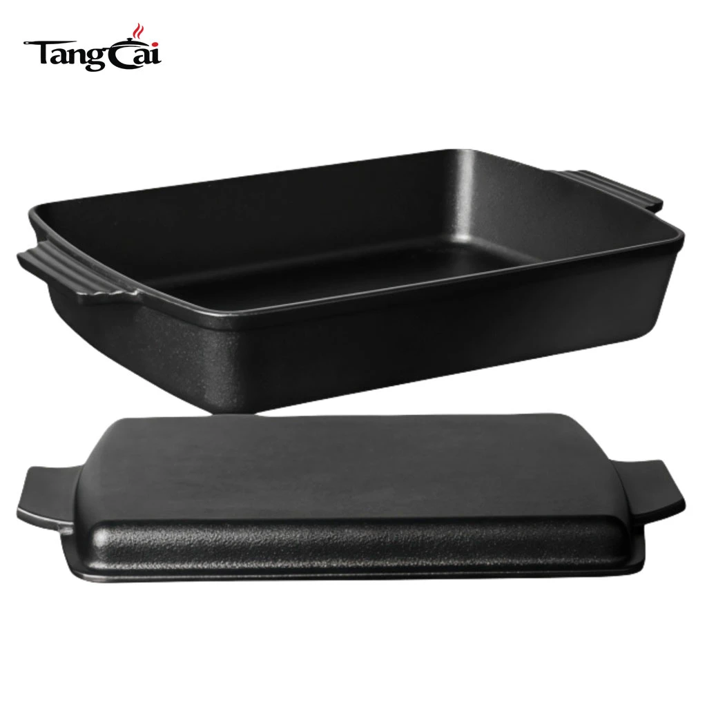 Factory Supply Pre-Seasoned Cast Iron 2-in-1 Combo Cooker, Rectangular Bread Baker & Roasting Pan