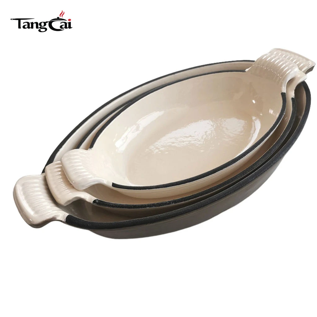 3-Piece Oval Enamel Cast Iron Baking Dish Set, Stackable Au Gratin Pan Wholesale
