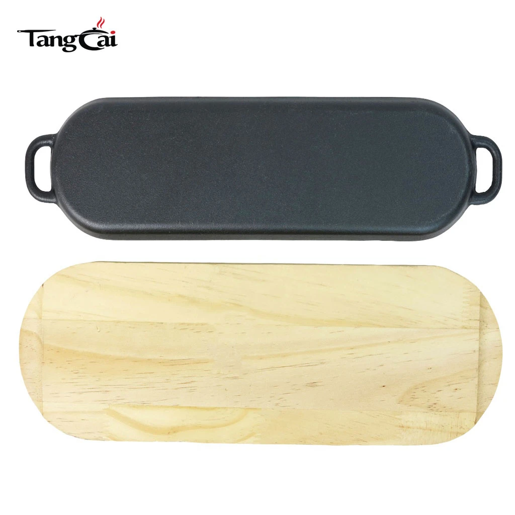 Pre-Seasoned 12 x 6 Inch Rectangular Cast Iron Fajita Skillet Pan Set