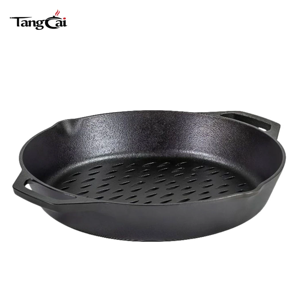 OEM&ODM 12 Inch Pre-Seasoned Round Steak Pan with Nonstick Perforated Grill Surface