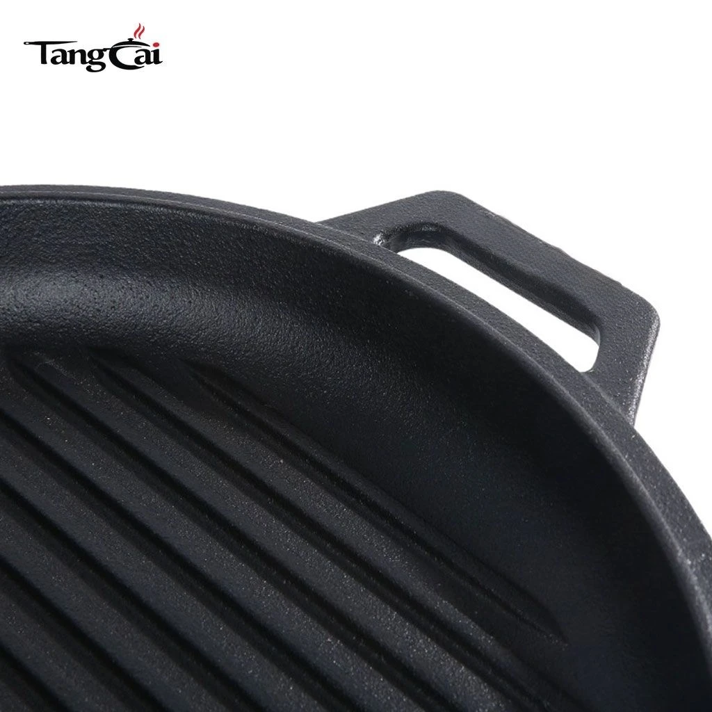 11 Inch Round Cast Iron Grill Pan - Pre-Seasoned Ridged Griddle Plate