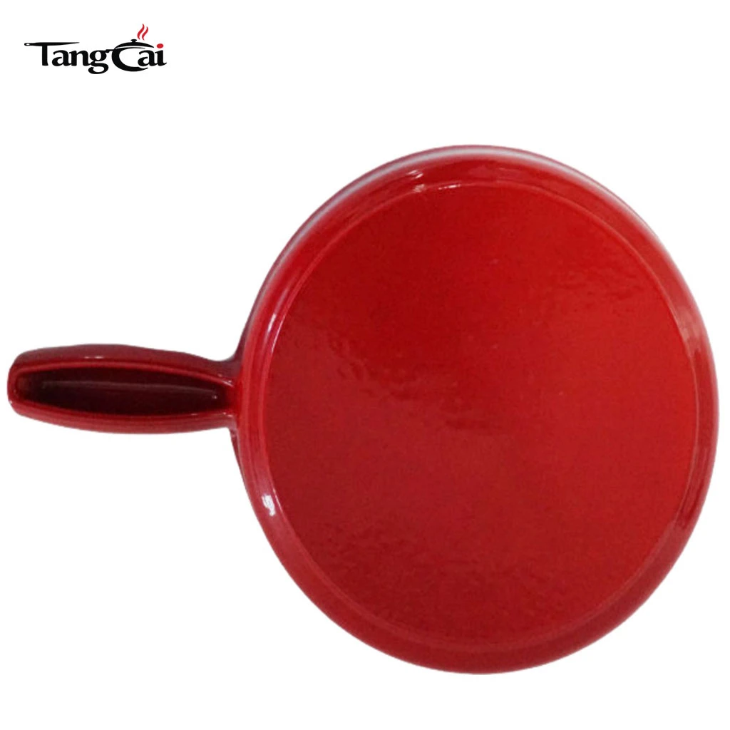 Custom Red Enameled Cast Iron Fondue Pot with Scenic Pattern Print