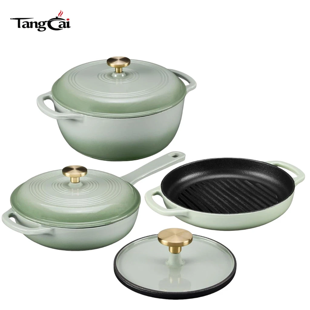 Wholesale 4-Piece Enamel Cast Iron Cookware Set - Nonstick Dutch Oven and Grill Pan Set