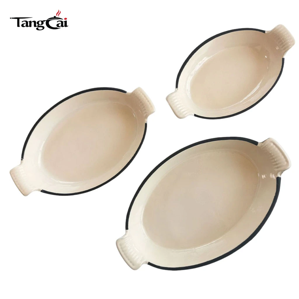 3-Piece Oval Enamel Cast Iron Baking Dish Set, Stackable Au Gratin Pan Wholesale