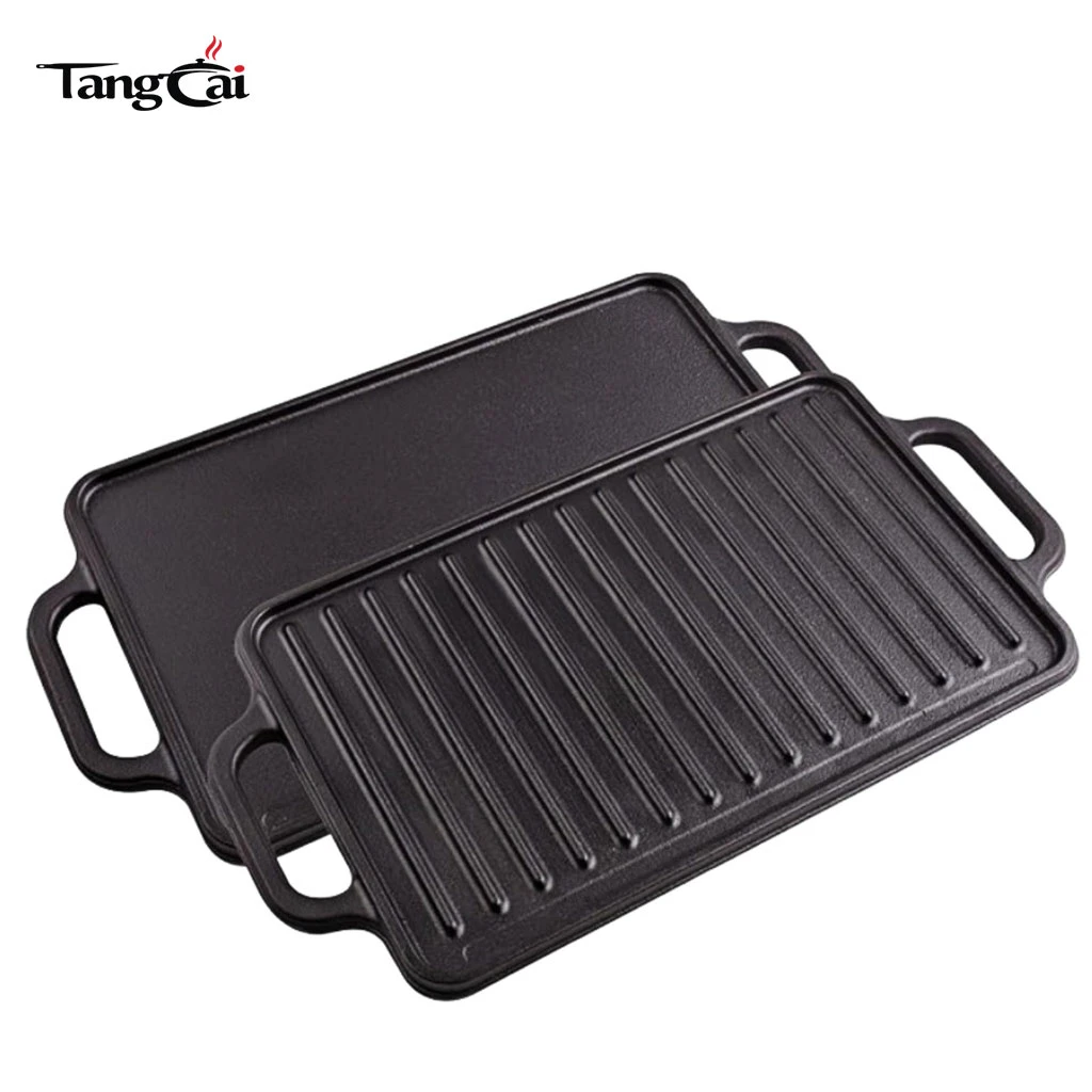 Wholesale Rectangular Cast Iron Reversible Grill BBQ Cast Iron Plancha Griddle Pan