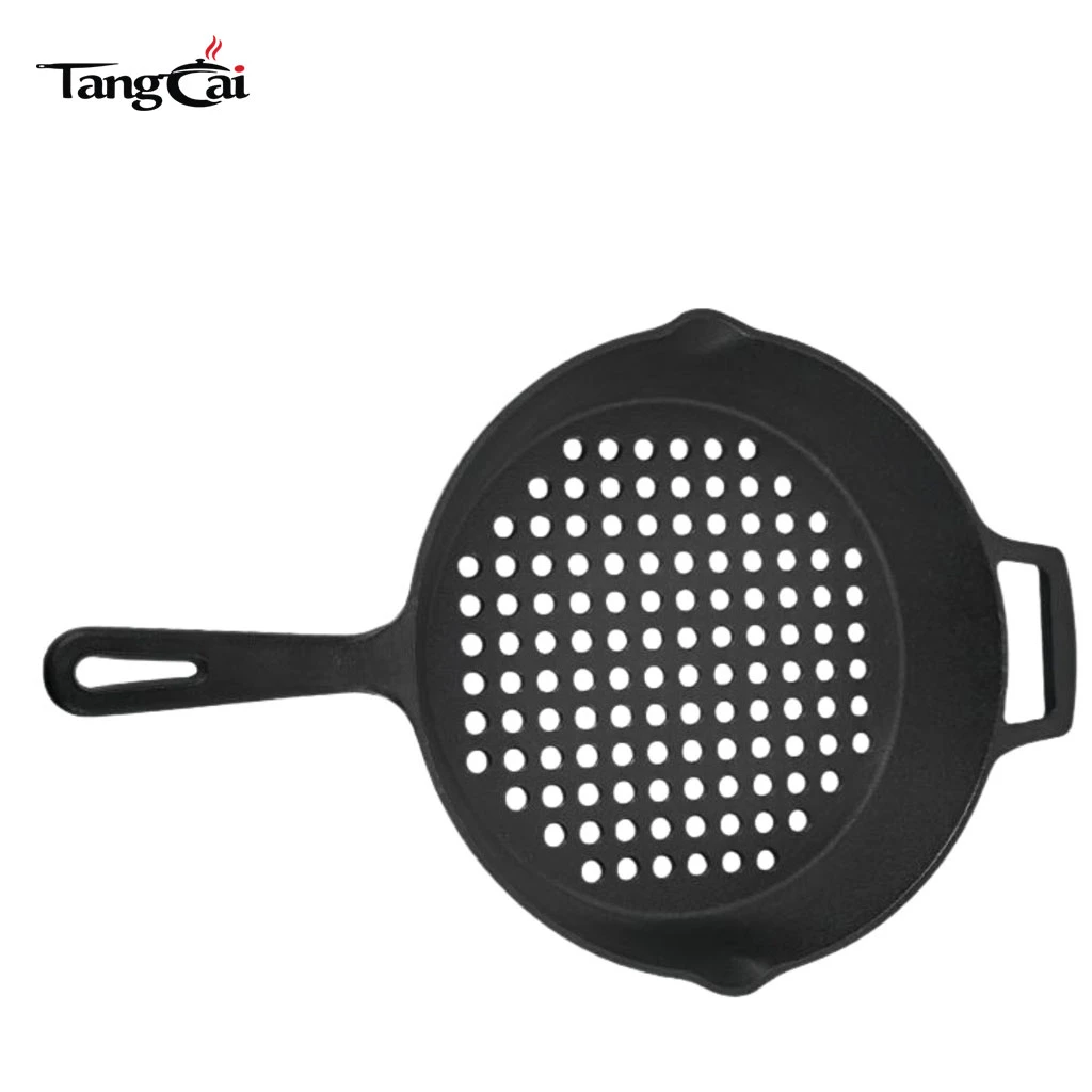 Custom Pre-Seasoned Cast Iron Frying Pan with Nonstick Perforated Grill Surface