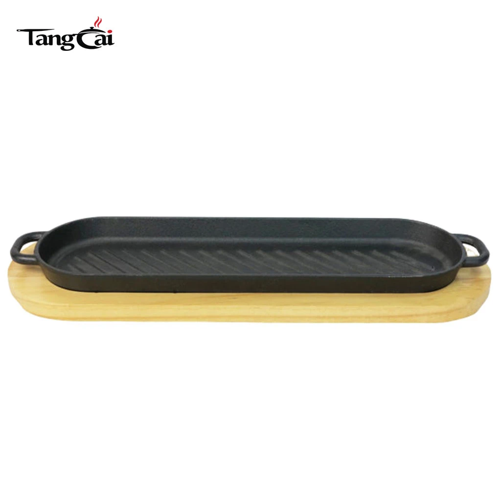 Pre-Seasoned 12 x 6 Inch Rectangular Cast Iron Fajita Skillet Pan Set