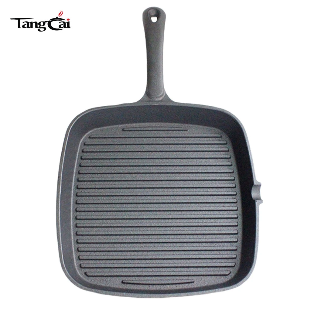 Pre-Seasoned Cast Iron Square Grill Pan with Single Pour Spout