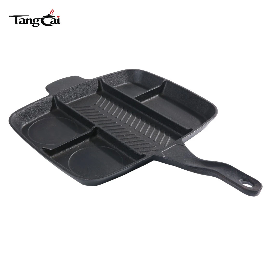 Heavy Duty 5in1 Cast Iron Griddle Pan, Multi-Purpose Divided BBQ Skillet