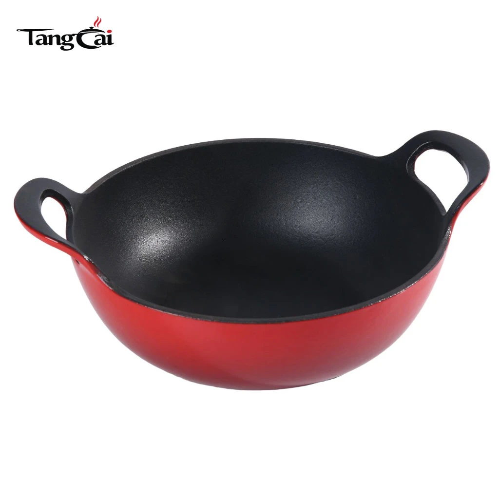 Traditional 10.25" 26cm Diameter Round Enameled Cast Iron Balti Dish 3QT Cast Iron Stir Fry Pan