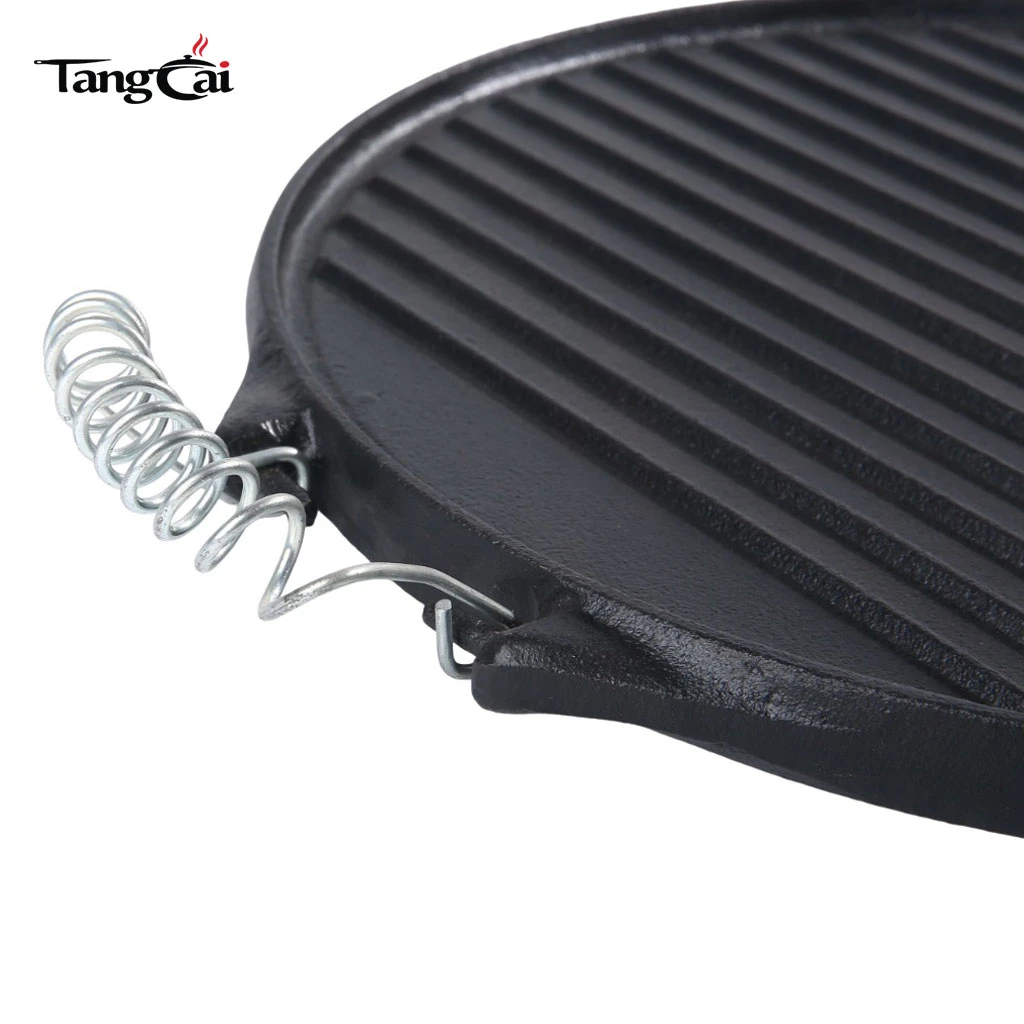Wholesale Cast Iron Round Griddle Pan, Pre-Seasoned Reversible BBQ Grill Plate with Two handles