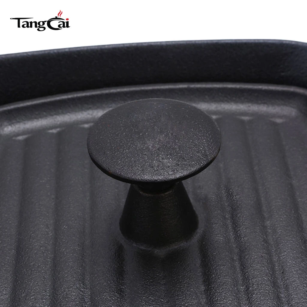 2-Piece Square Cast Iron Griddle Kit, Ridged Grill Skillet + Cast Iron Steak Press