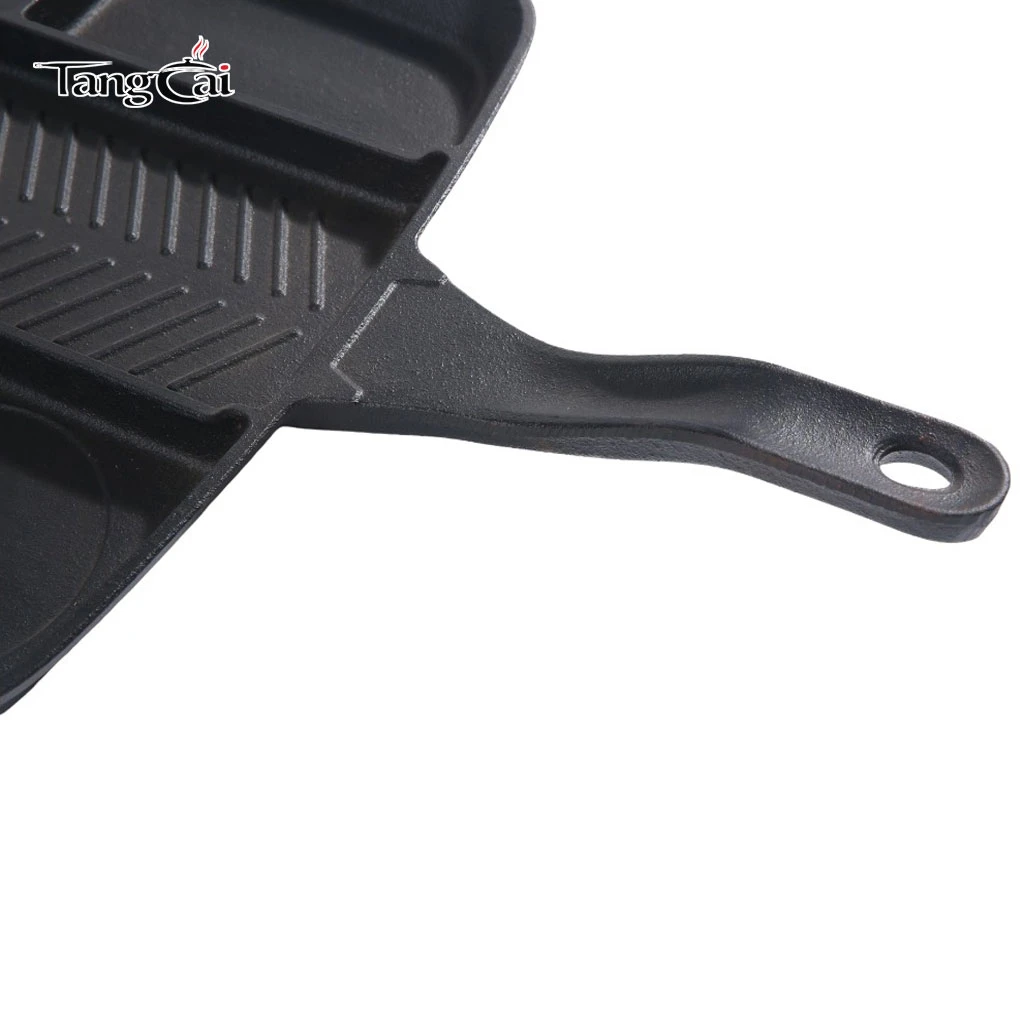 Heavy Duty 5in1 Cast Iron Griddle Pan, Multi-Purpose Divided BBQ Skillet