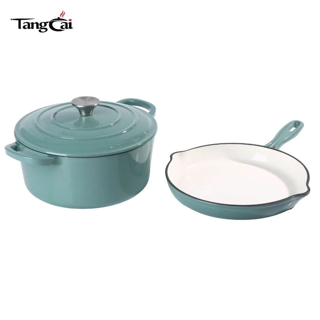 Glossy Teal 2-Piece Enameled Cast Iron Cookware Set
