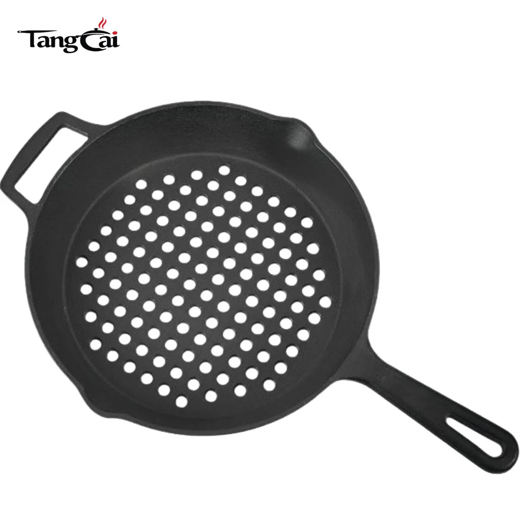 Custom Pre-Seasoned Cast Iron Frying Pan with Nonstick Perforated Grill Surface