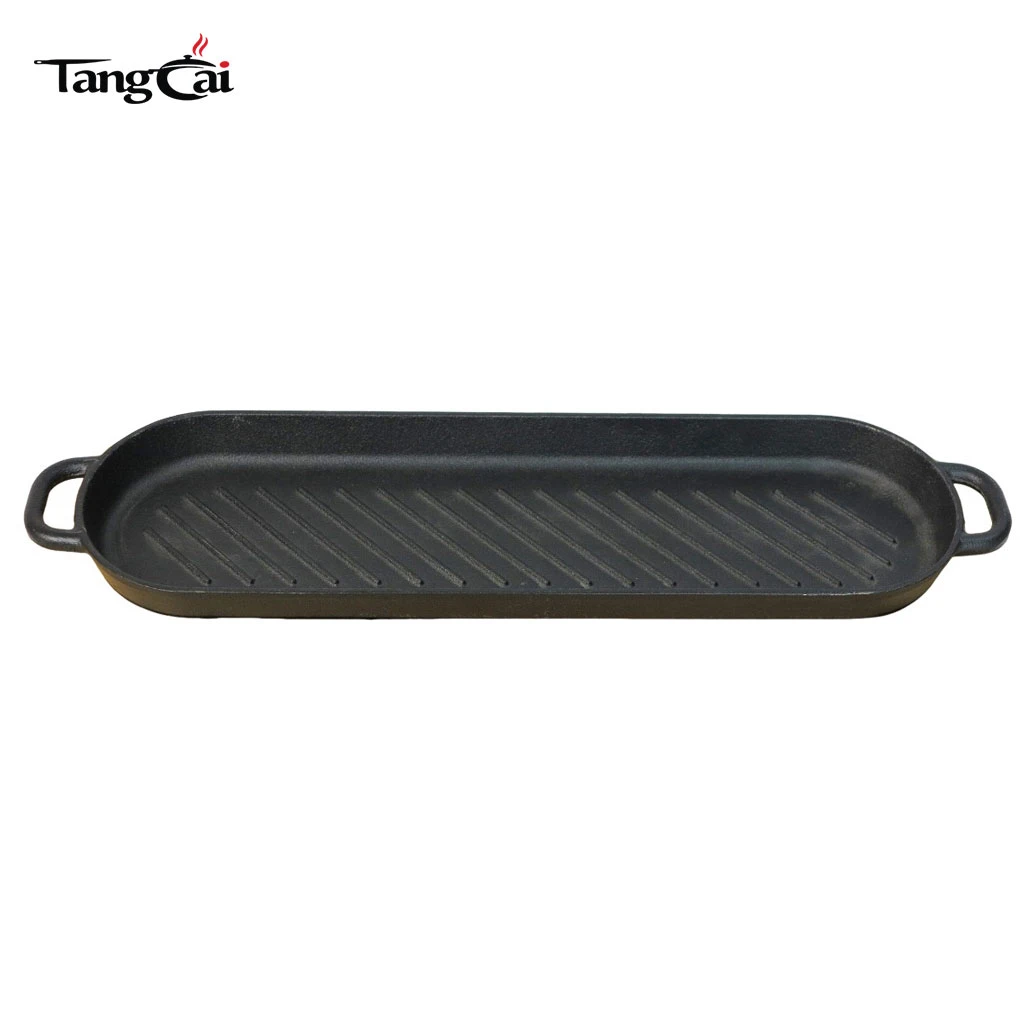 Pre-Seasoned 12 x 6 Inch Rectangular Cast Iron Fajita Skillet Pan Set