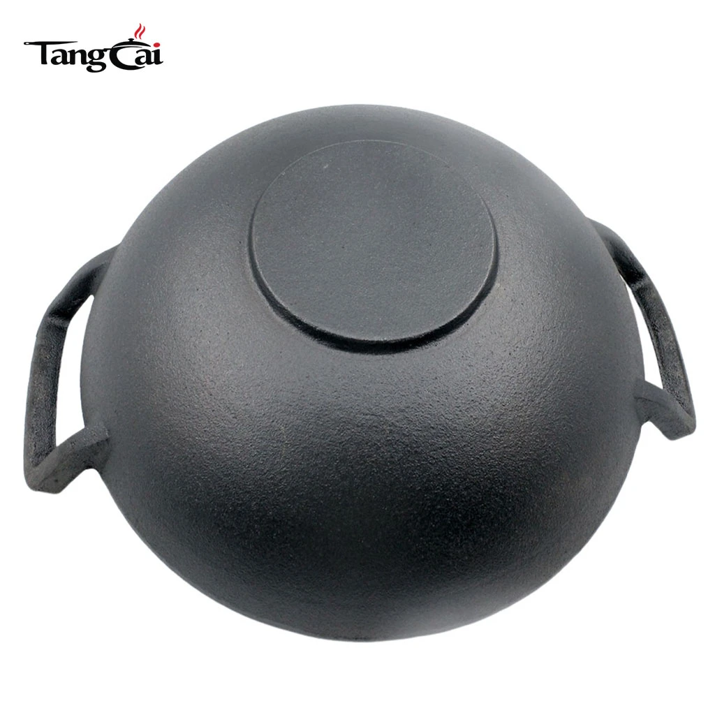 Large Nonstick Cast Iron Chinese Wok Pan for Stir-Frying, Braising & Outdoor Cooking